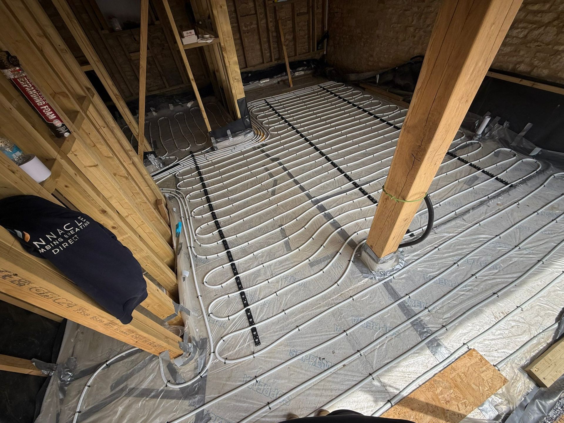 Underfloor heating pipework laid by Pinnacle Plumbing across Oxfordshire