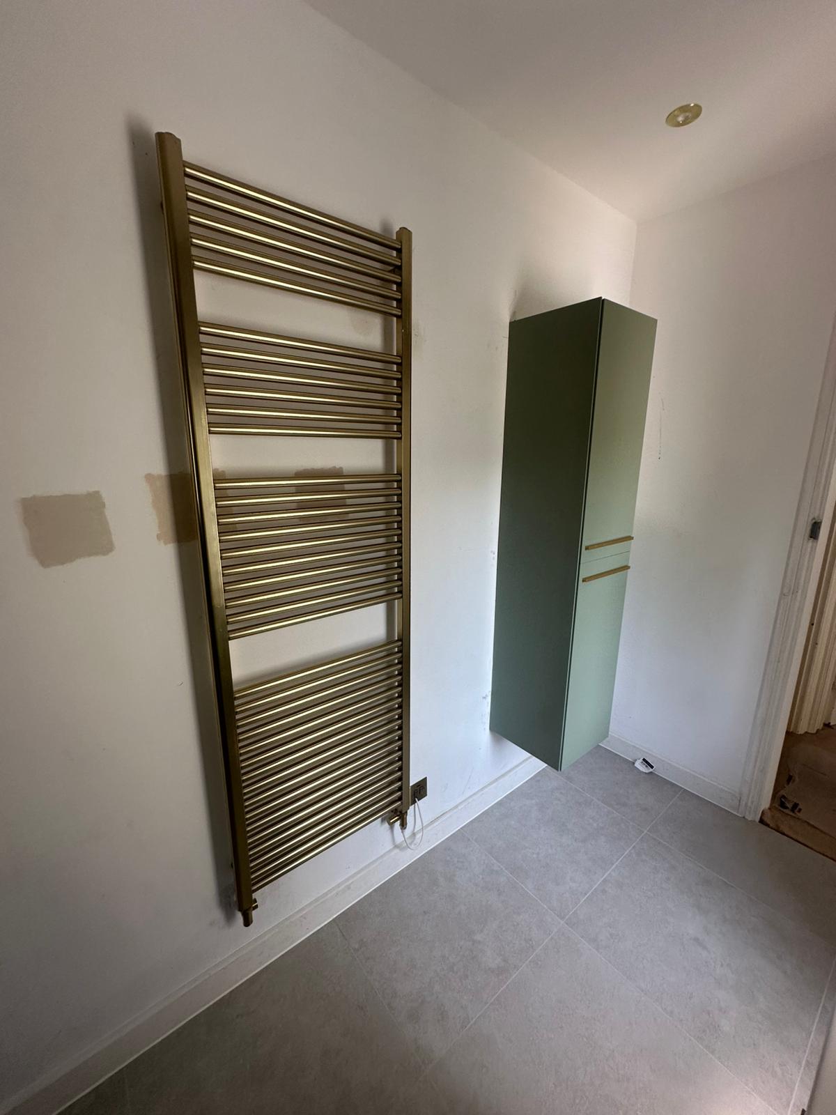 Heated towel rail installation by Pinnacle Plumbing, Oxfordshire