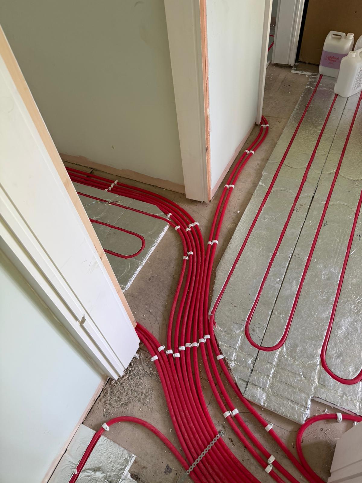 Underfloor heating pipework laid by Pinnacle Plumbing across Oxfordshire
