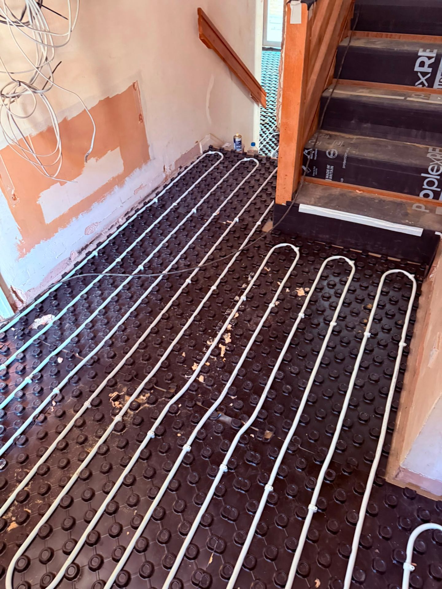 Underfloor heating pipework laid by Pinnacle Plumbing across Oxfordshire