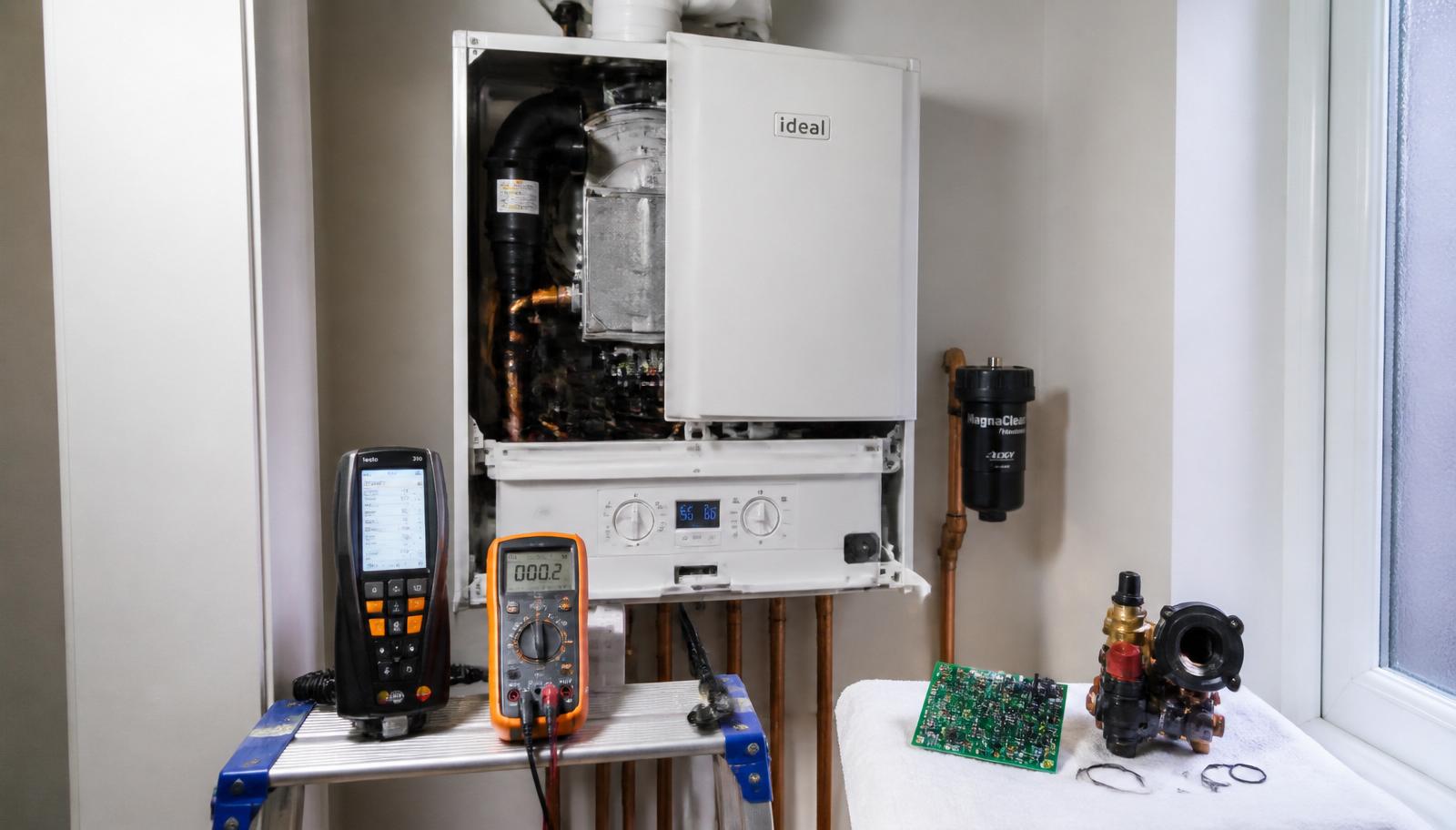 Gas boiler diagnostics and repair with replacement PCB and diverter valve