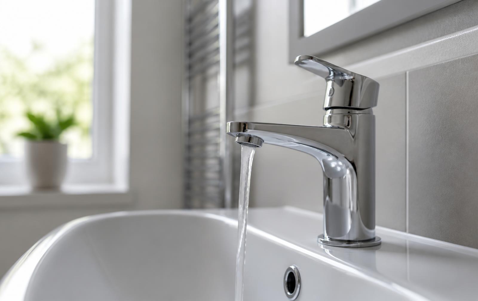 Chrome mixer tap running in a clean Oxfordshire bathroom, general plumbing repairs